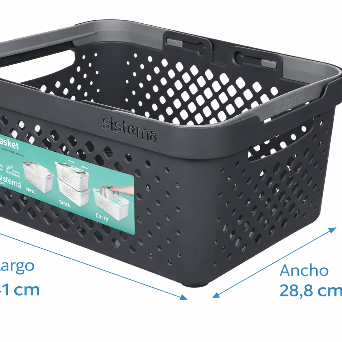 SISTEMA - Canasto de Organización Sistema con Asas de 18,5 Lts - Fabricado en Nueva Zelandia
