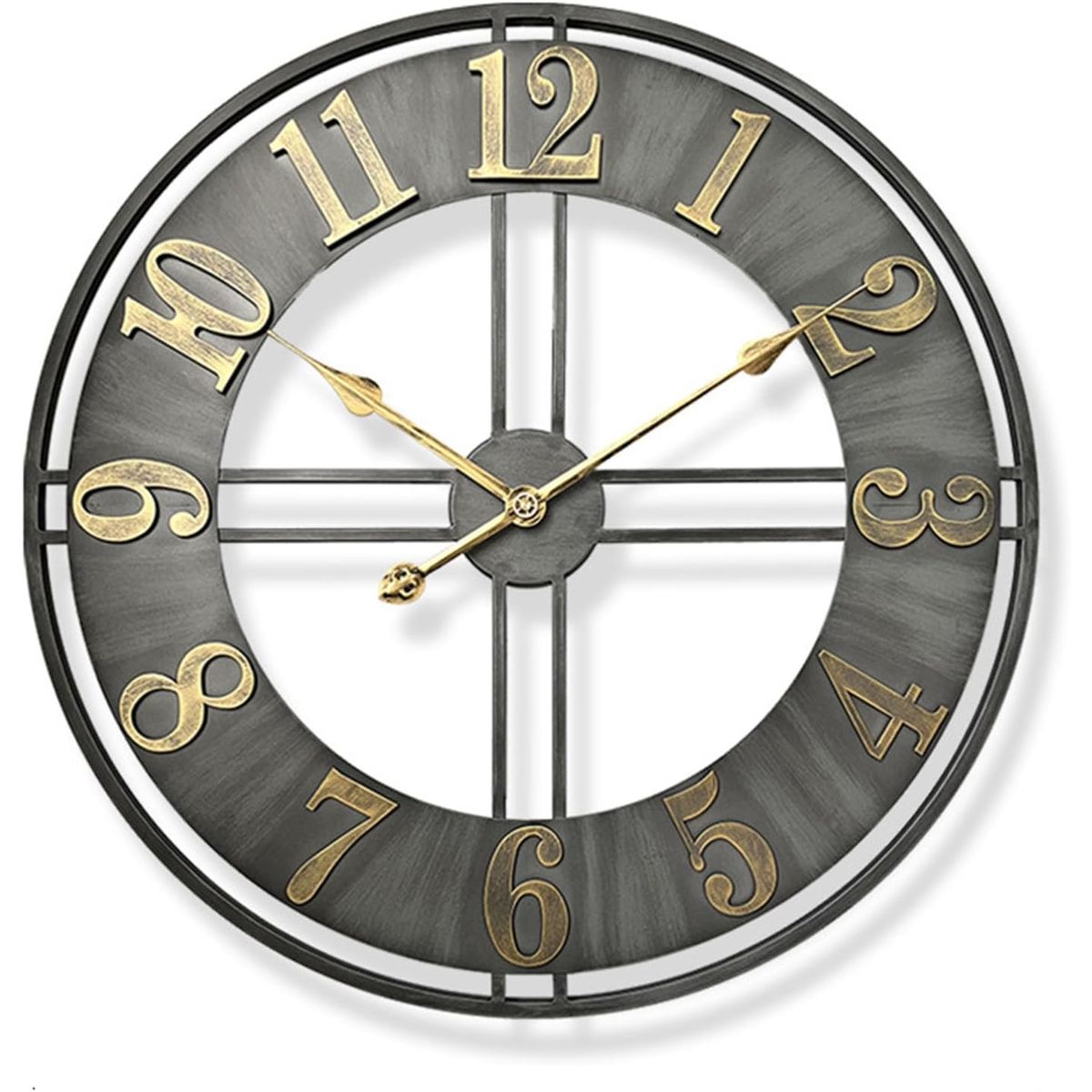 GENERICO - Reloj de Pared Grande Metálico Gris Estilo Industrial 60 cm