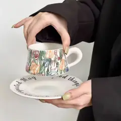 GENERICO - Taza Con Plato Para Cafe O Té De Ceramica China Con Diseños Blanco Tulipán