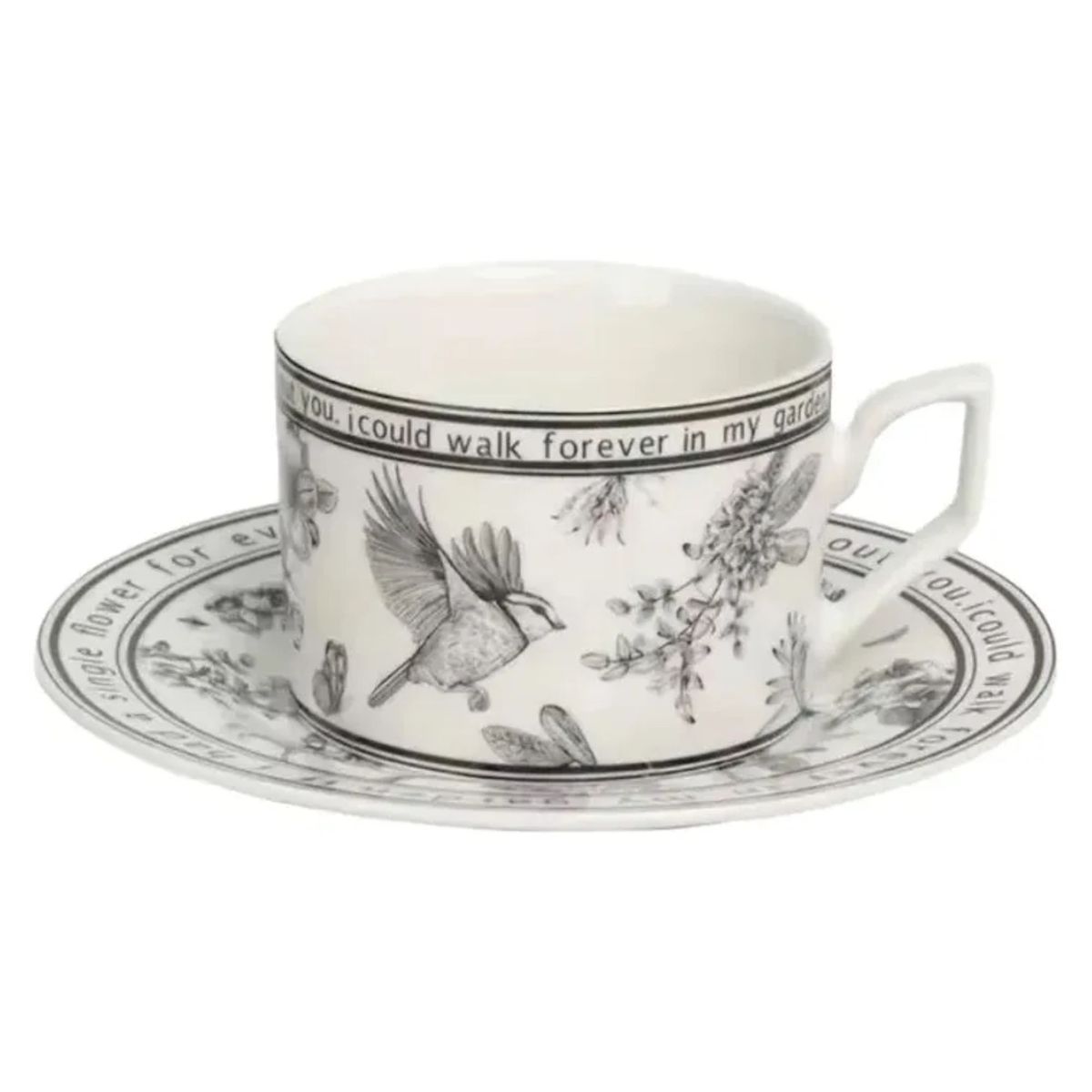 GENERICO - Taza Con Plato Para Cafe O Té De Ceramica China Con Diseños Blanco Ave