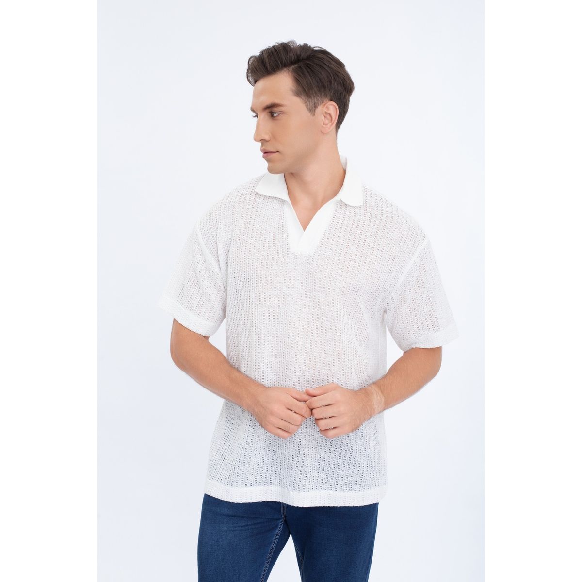 LIKE SHOP - Polera Hombre Manga Corta Tejida Estilo Casual Con Cuello 0177