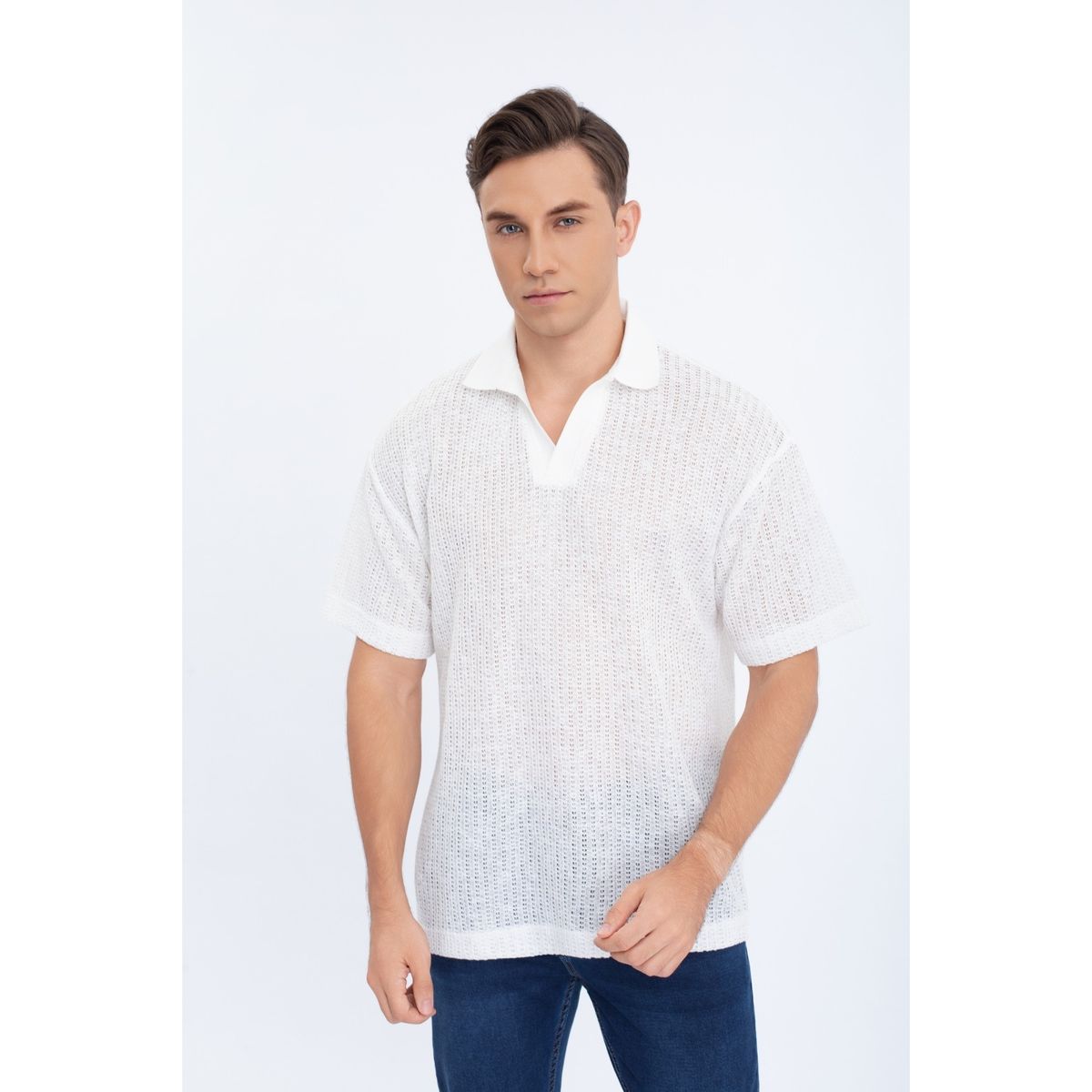 LIKE SHOP - Polera Hombre Manga Corta Tejida Estilo Casual Con Cuello 0177