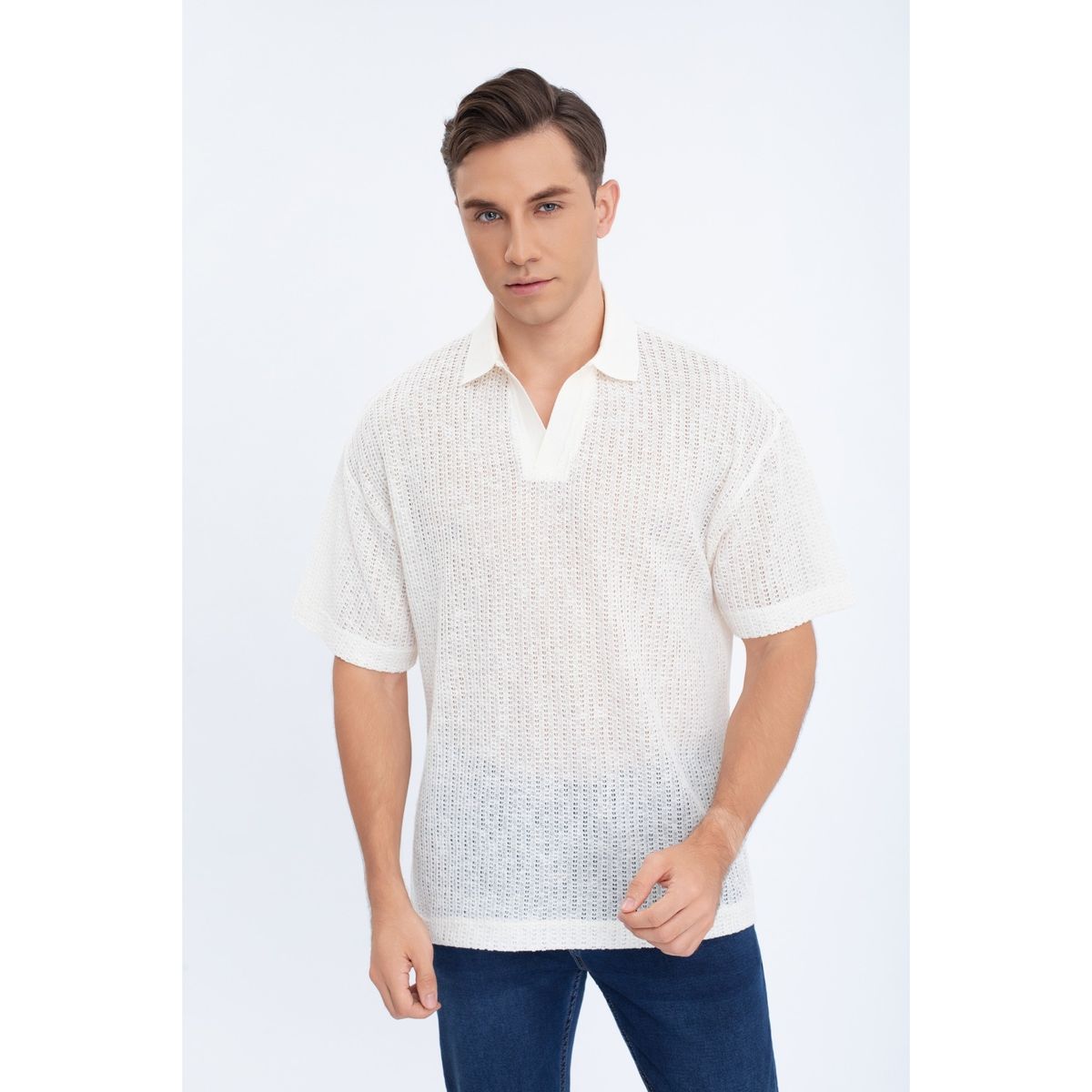 LIKE SHOP - Polera Hombre Manga Corta Tejida Estilo Casual Con Cuello 0177