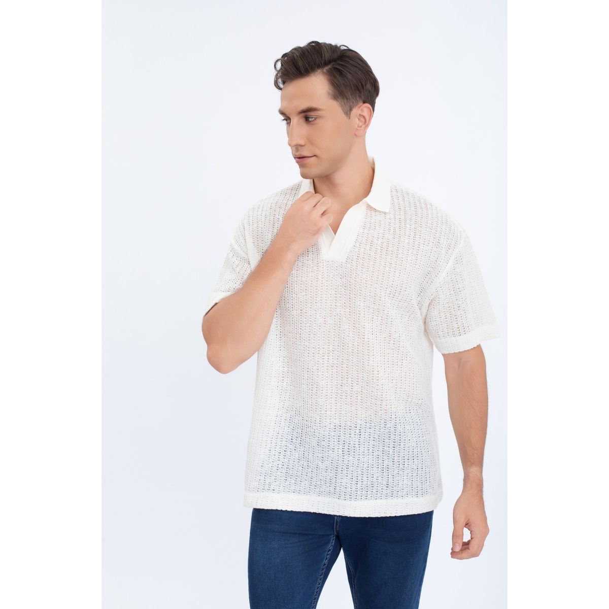 LIKE SHOP - Polera Hombre Manga Corta Tejida Estilo Casual Con Cuello 0177