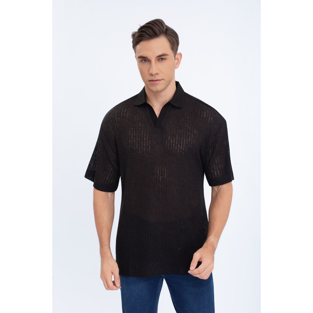 LIKE SHOP - Polera Hombre Manga Corta Tejida Estilo Casual Con Cuello 0177