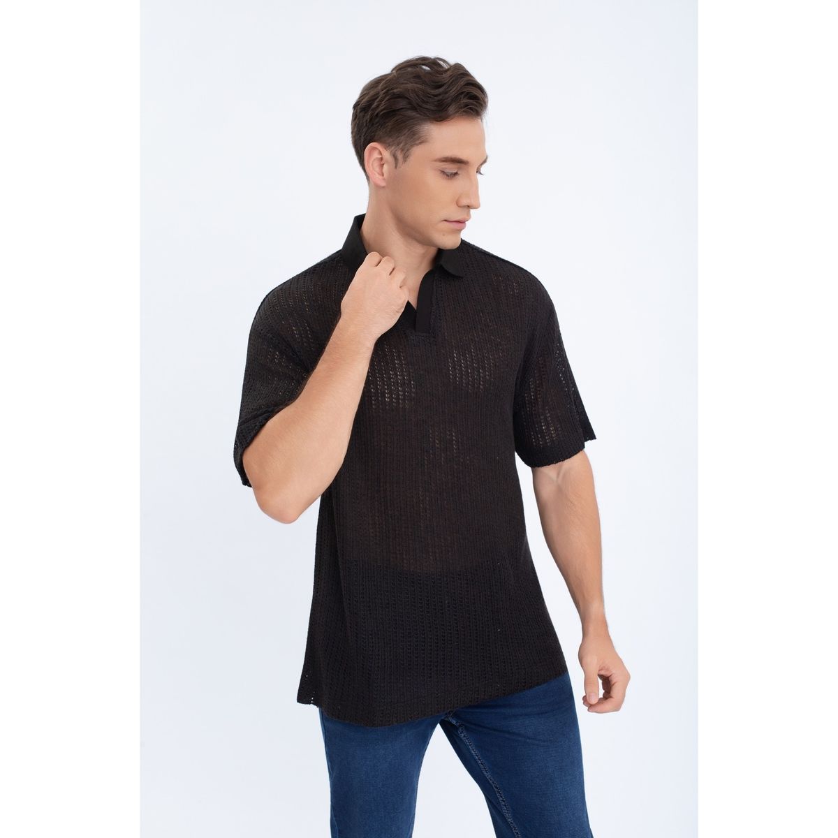 LIKE SHOP - Polera Hombre Manga Corta Tejida Estilo Casual Con Cuello 0177