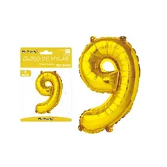 GENERICO - Globo metálico dorado 40cm número 9