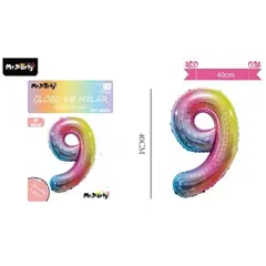 GENERICO - Globo metálico multicolor 40cm número 9