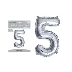 GENERICO - Globo metálico plateado 40cm número 5