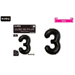 GENERICO - Globo metálico negro 40cm número 3