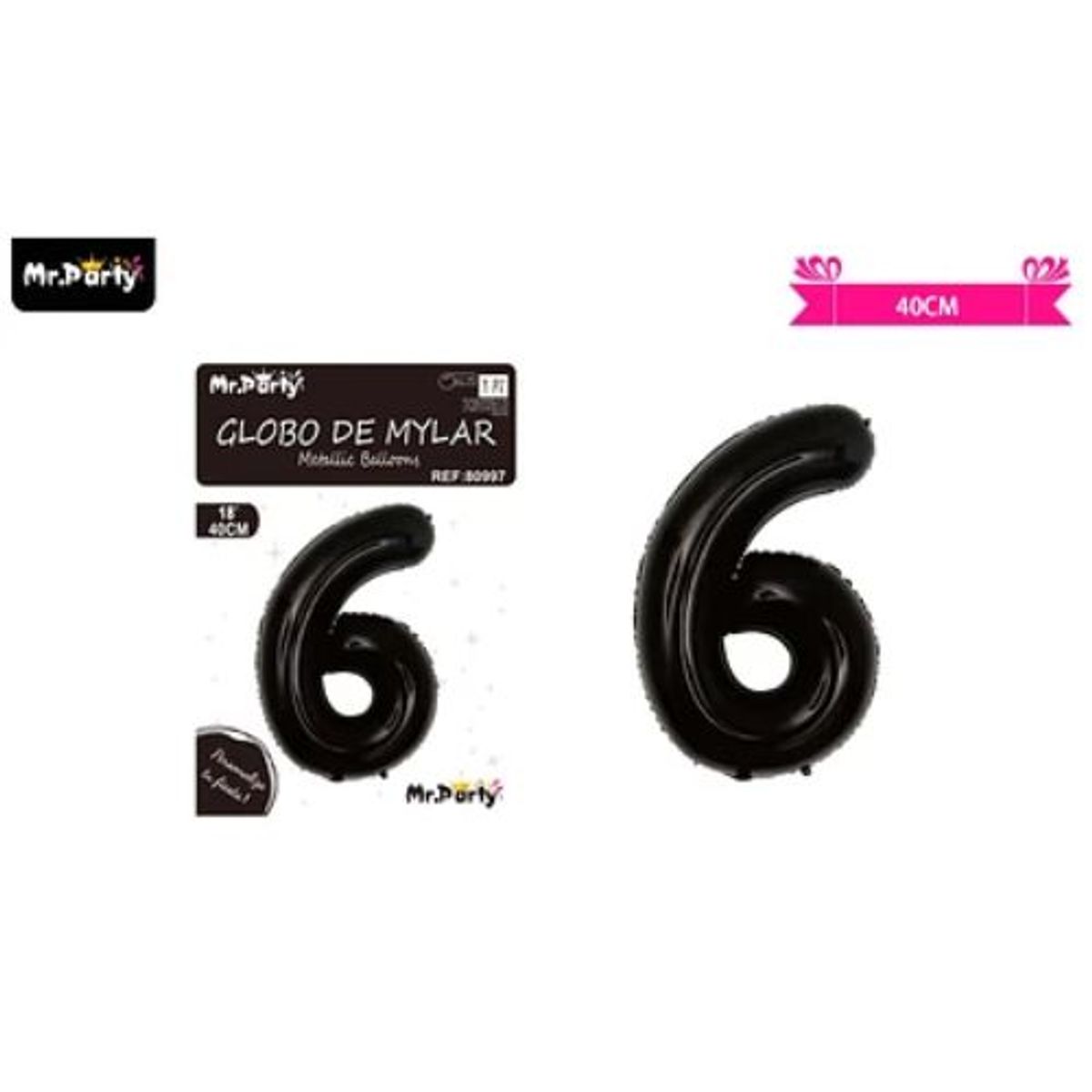 GENERICO - Globo metálico negro 40cm número 6
