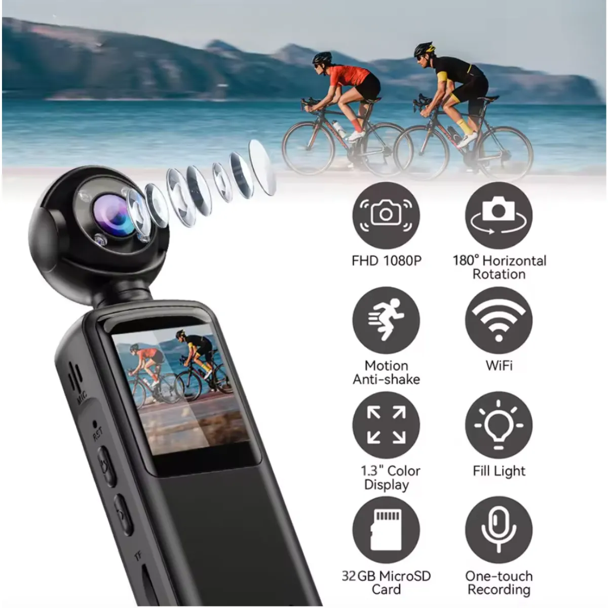 GENERICO - Mini Cámara Portátil Wifi Bodycam Hd Con Pantalla