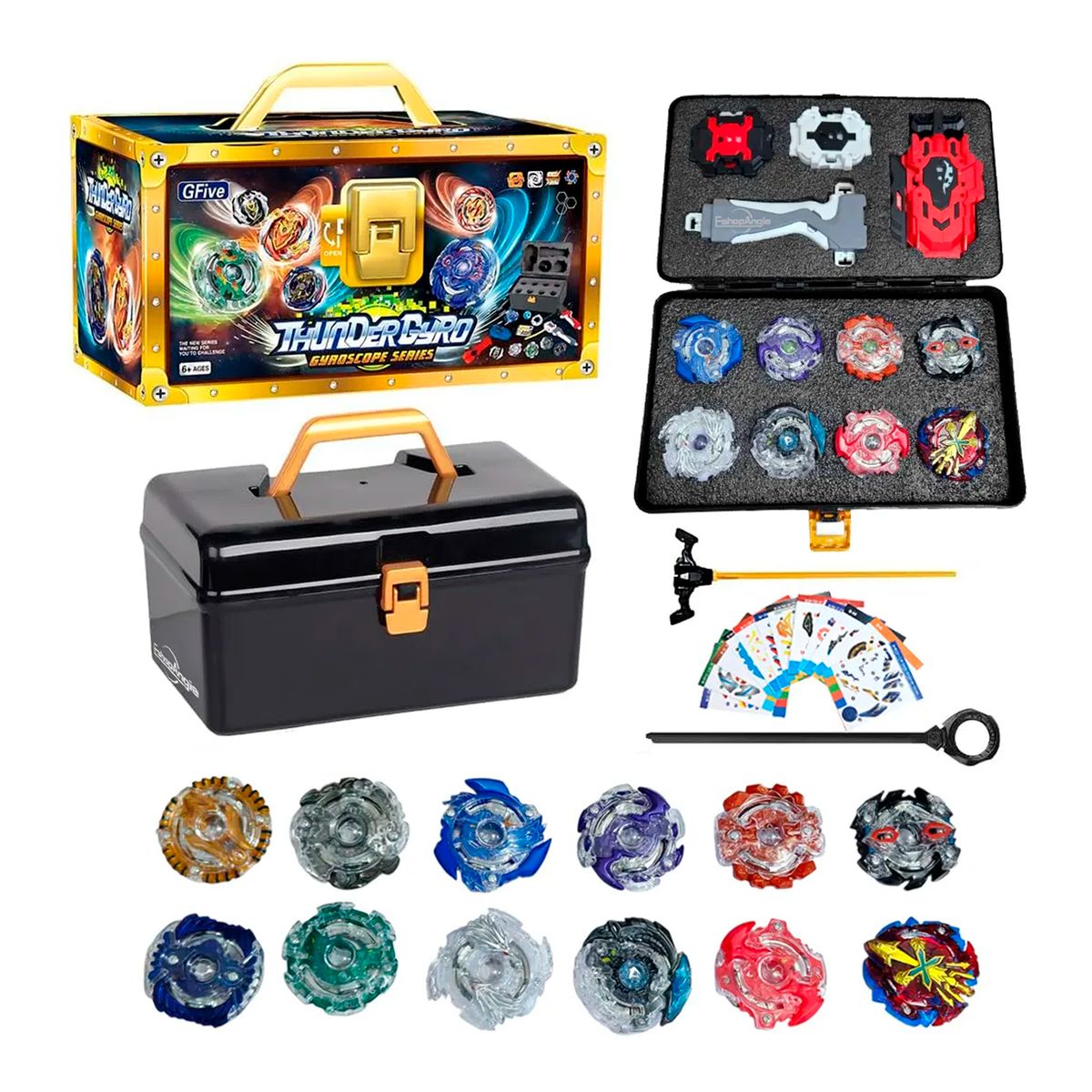 OFERTABKN - Set12 Beyblades Metal Fusion Con Maleta Lanzadores Bayblades
