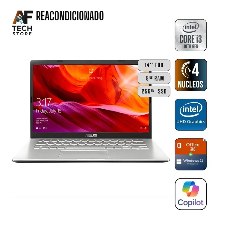 Notebook X409J I3 10th 8GB 256GB - Win11+Office - Reacondicionado Profesional