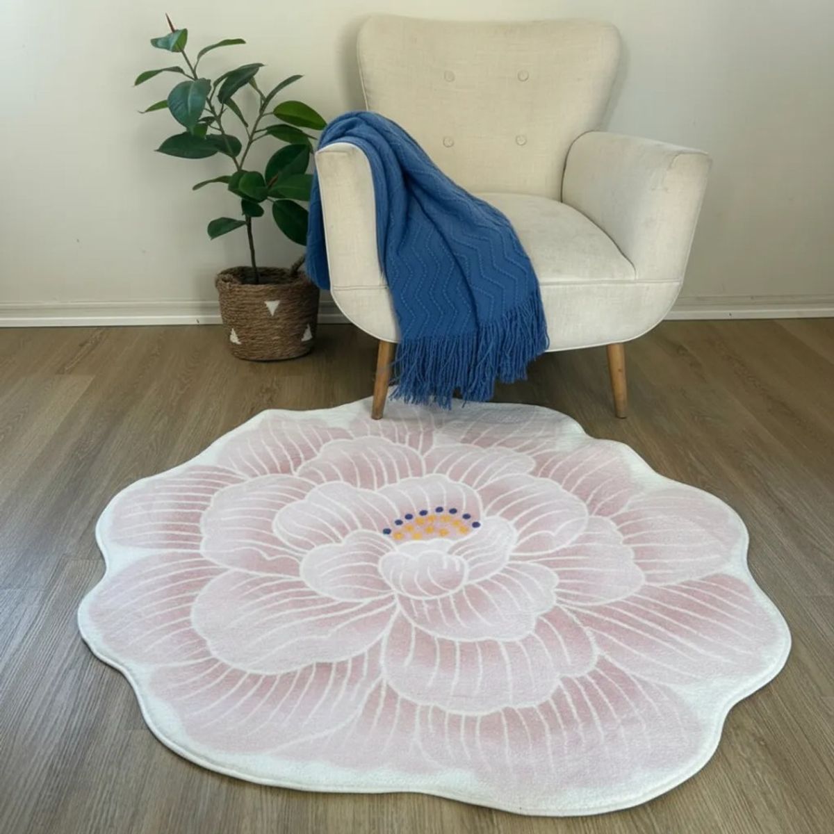 TODOHOGAR SANTIAGO DE CHILE - Alfombra Redonda De Felpa Con Antideslizante Diseño Flor rosa