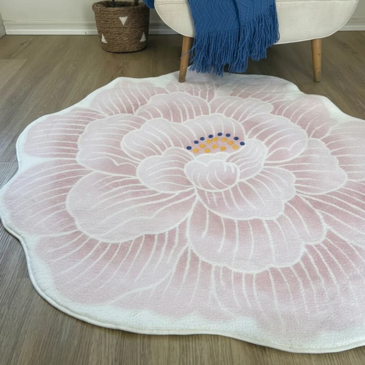 TODOHOGAR SANTIAGO DE CHILE - Alfombra Redonda De Felpa Con Antideslizante Diseño Flor rosa