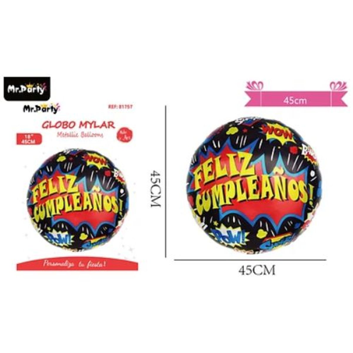 GENERICO - Globo metalizado redondo feliz cumpleaños 45cm