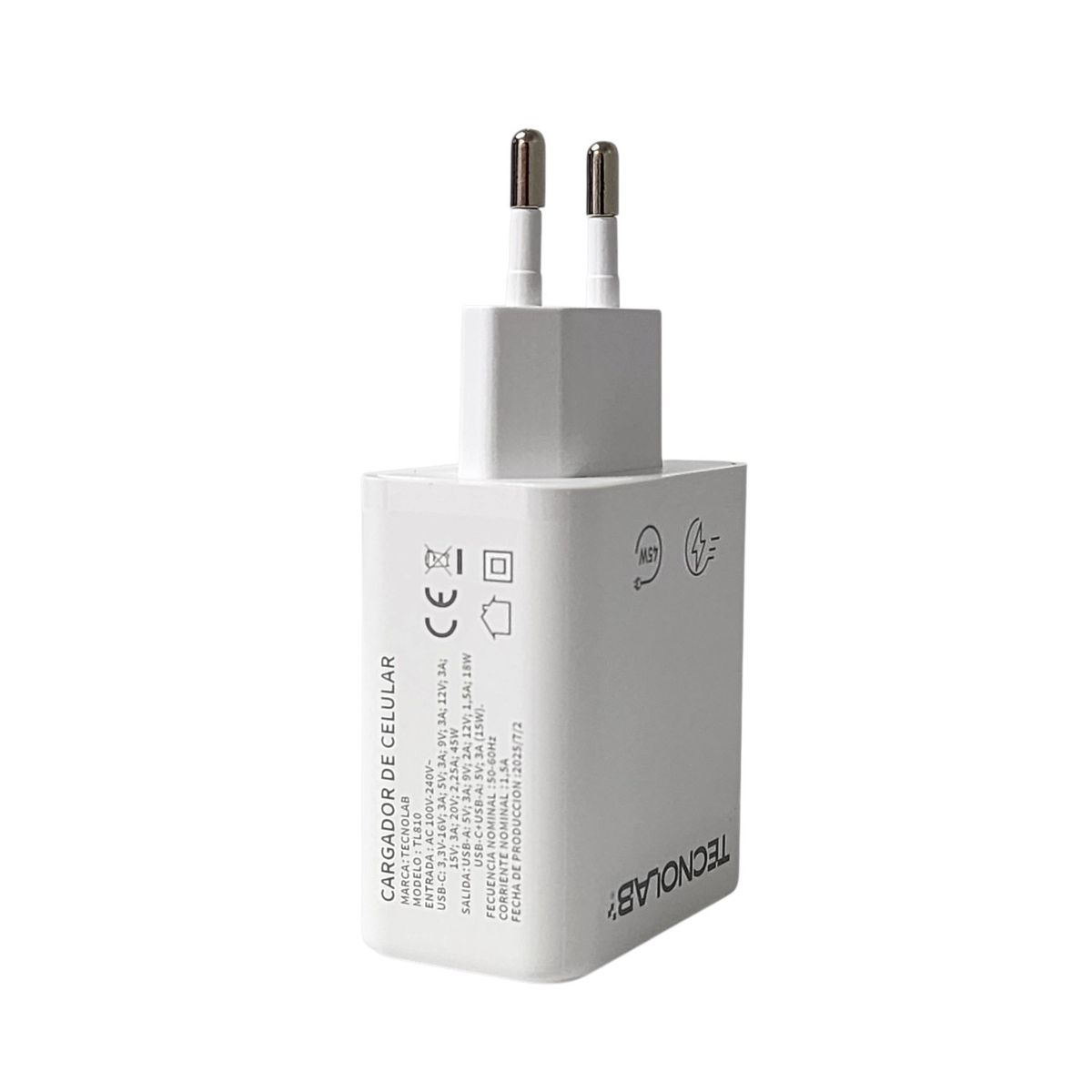 TECNOLAB - Cargador Ultra Rápido 45W QC 3.0 TL810 Doble Puerto Tecnolab