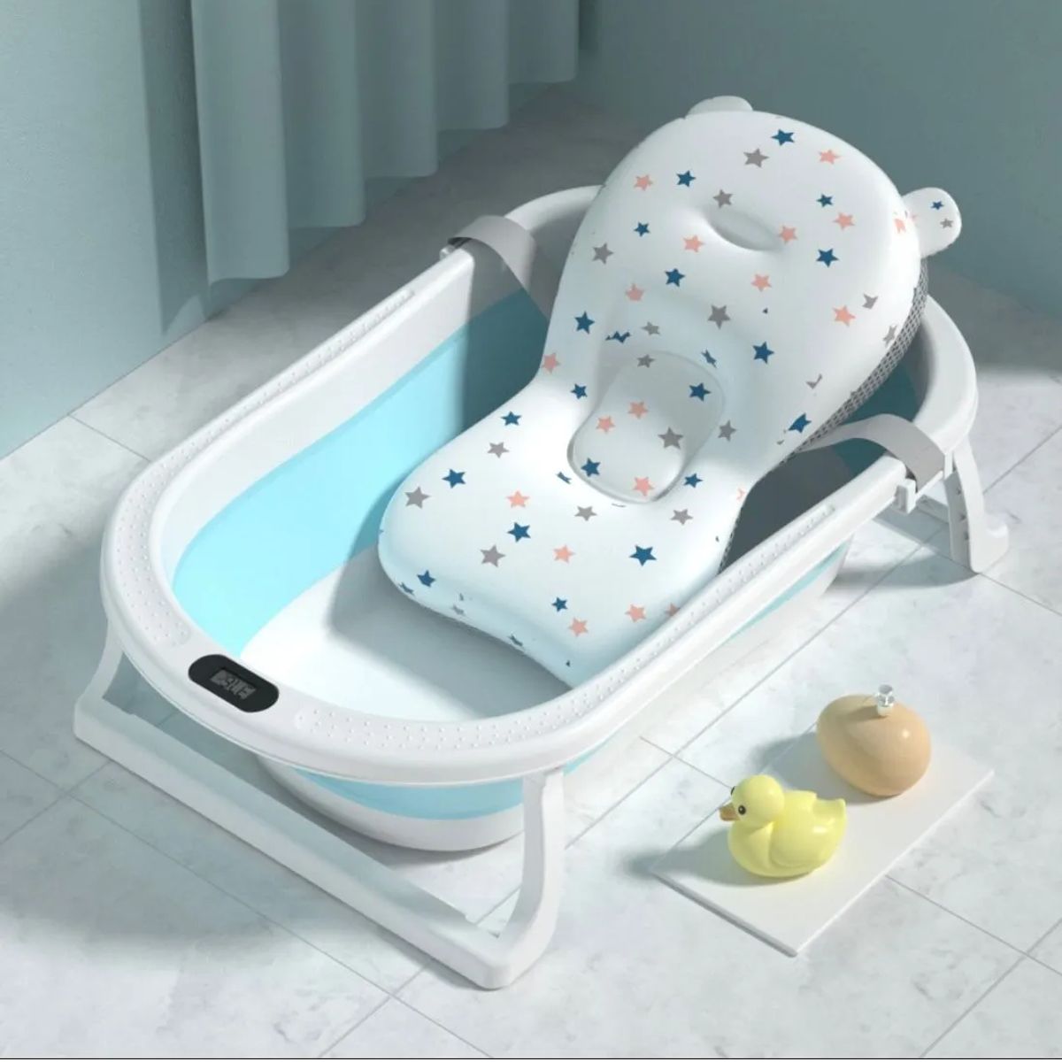 GENERICO - Tina Bebe Bañera Plegable + Termometro + Malla De Cojin Baño