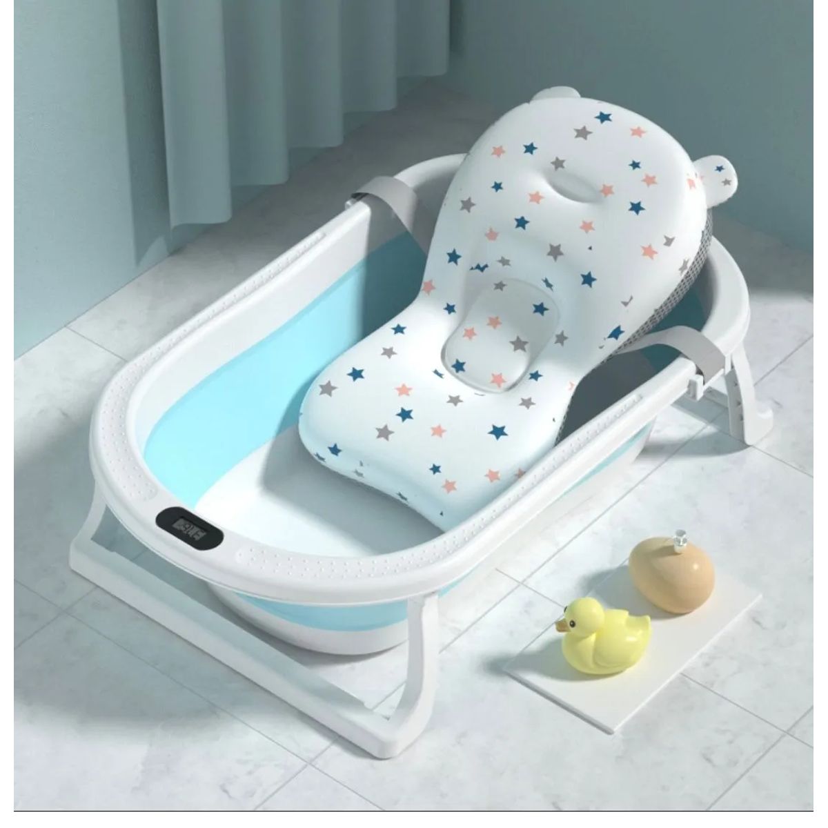 GENERICO - Tina Bebe Bañera Plegable + Termometro + Malla De Cojin Baño
