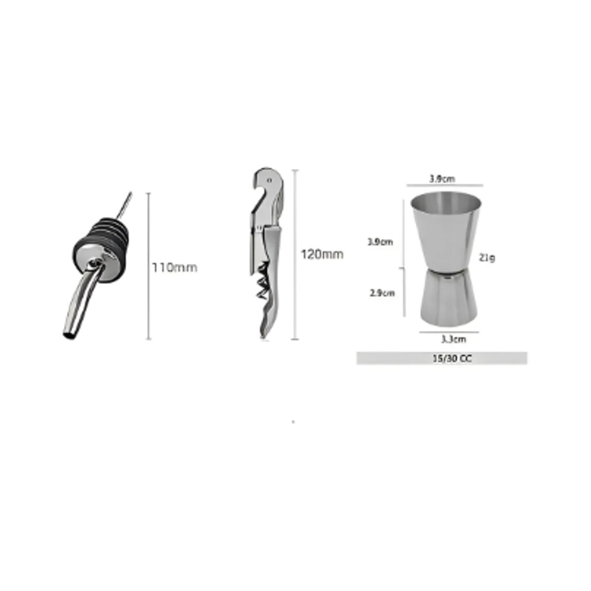 GENERICO - Kit Para Cocteles De 21 Piezas De Acero Inoxidable Color Plateado