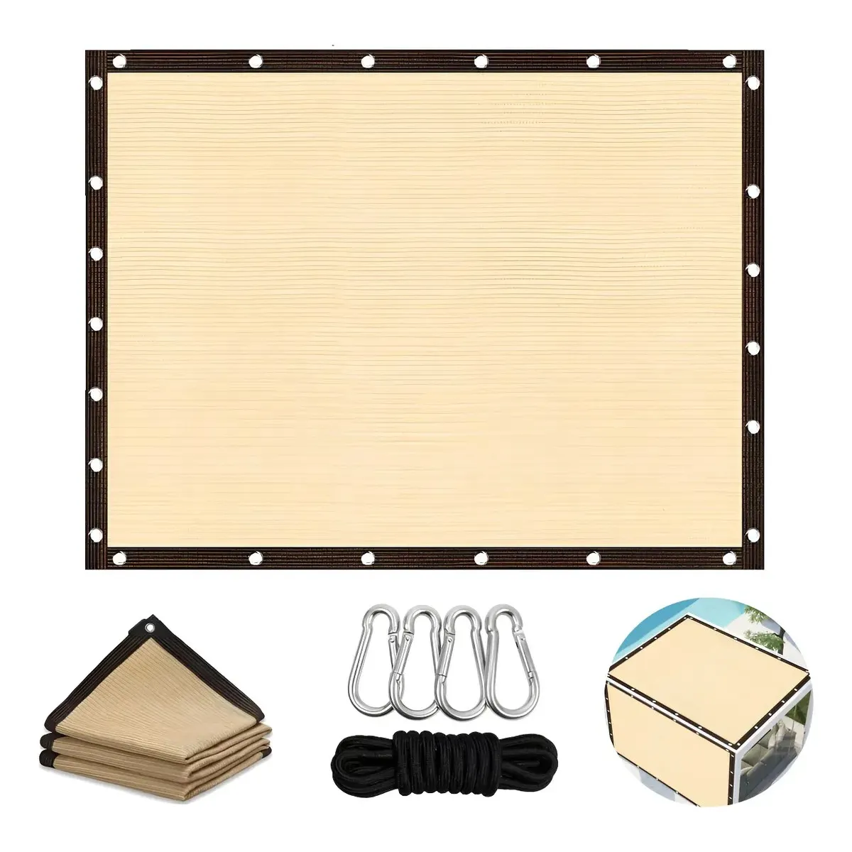 KUANGYE - Toldo Rectangular 3x3m Sombra Cubierta Jardin Terraza Beige