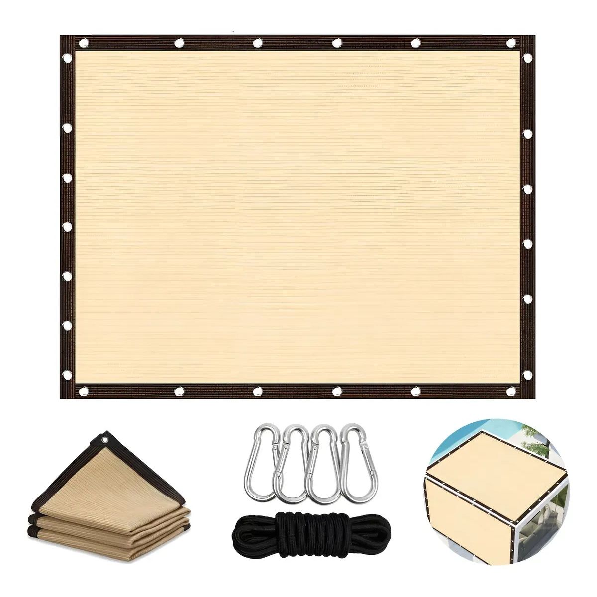 KUANGYE - Toldo Rectangular 3x3m Sombra Cubierta Jardin Terraza Beige