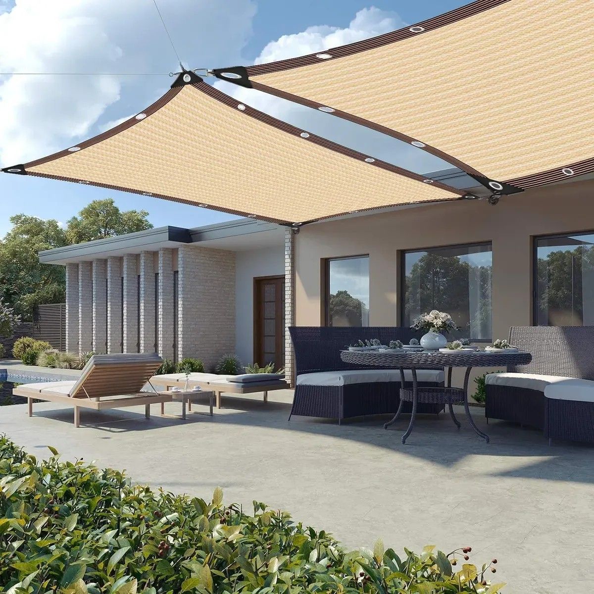 KUANGYE - Toldo Rectangular 3x3m Sombra Cubierta Jardin Terraza Beige