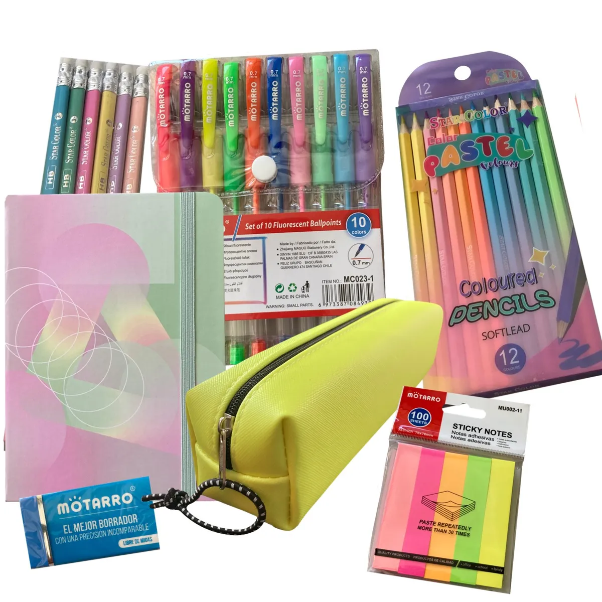 MOTARRO - Pack útiles escolares 1 -Lápices -Bolígrafos -Estuche y más