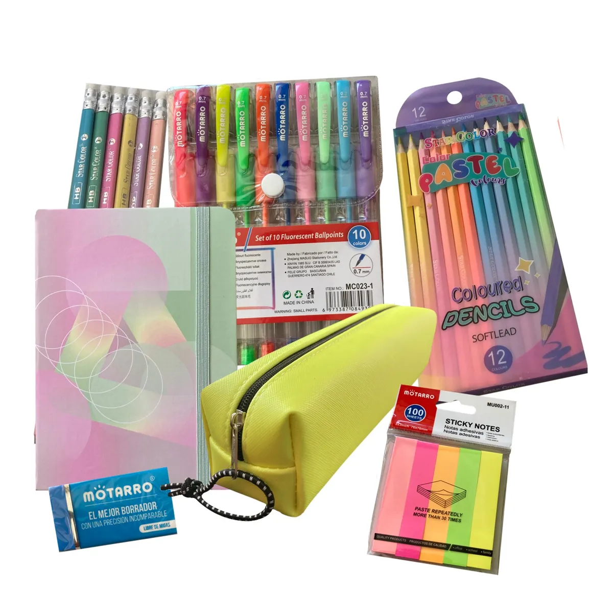 MOTARRO - Pack útiles escolares 1 -Lápices -Bolígrafos -Estuche y más