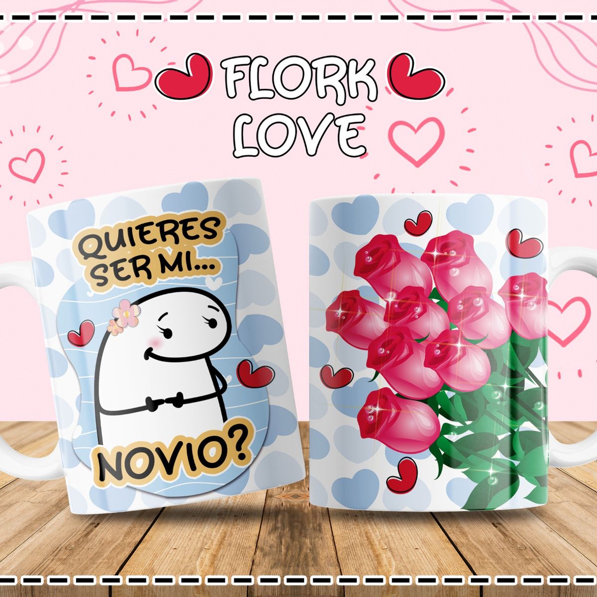 GENERICO - Taza Flork San Valentín 11oz “¿Quieres ser mi novio” + Rosas  Regalo Romántico