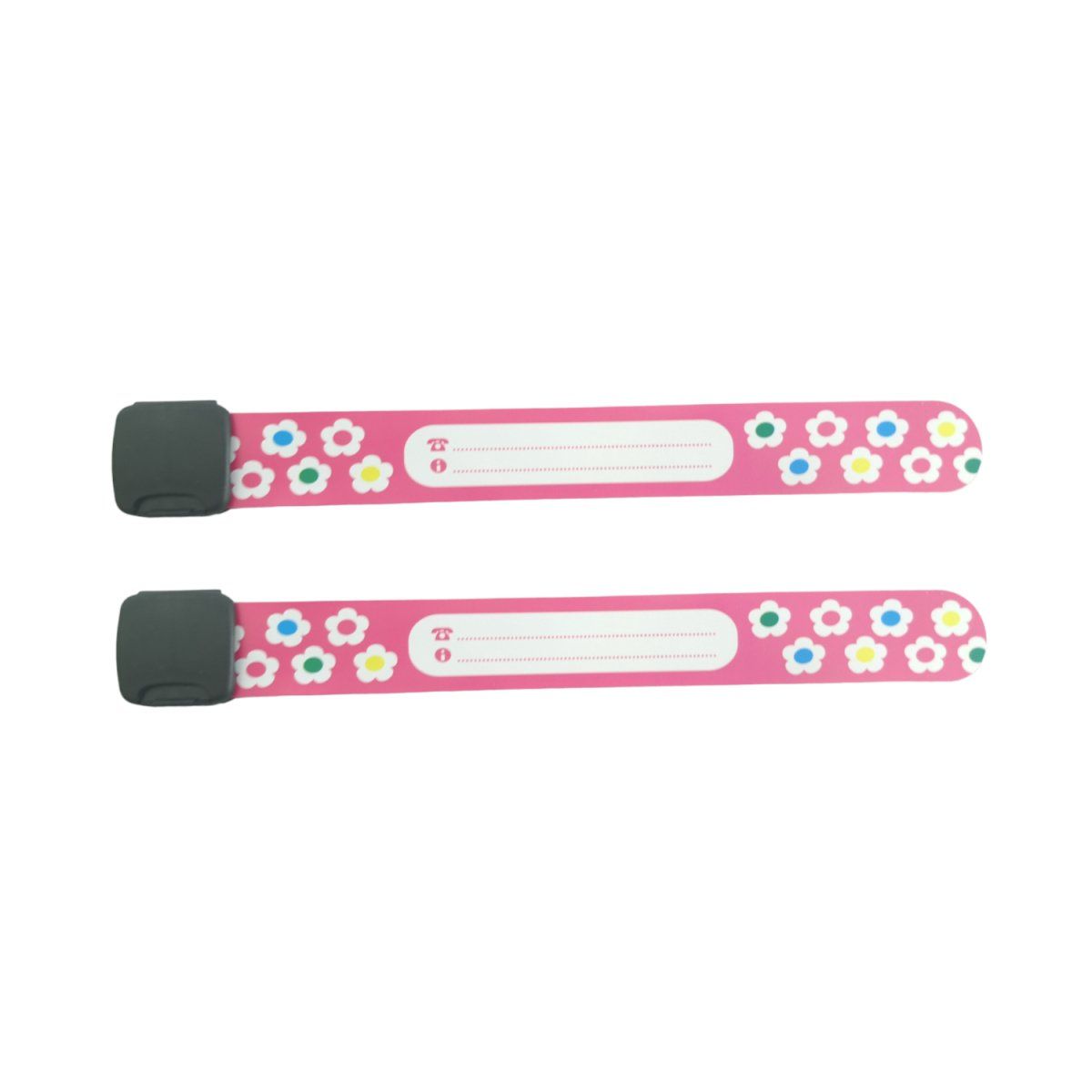 GENERICO - 2 Pulsera ID para niños reutilizable SOS - Magenta - Flores