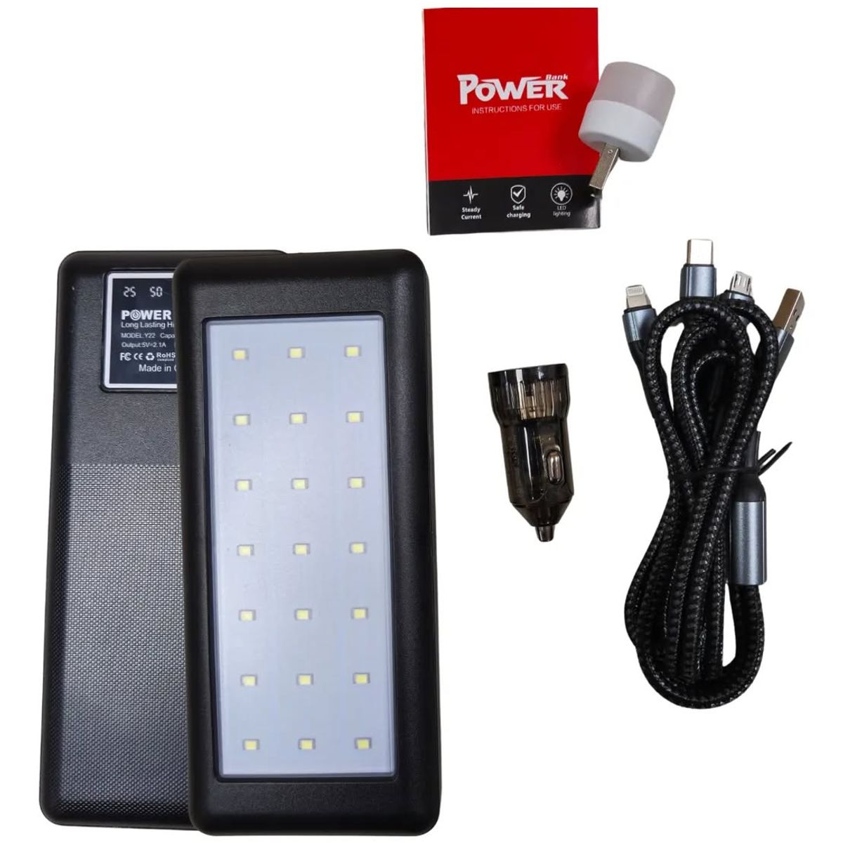 GENERICO - Cargador externo 22000 mah + cable carga multiple+linterna usb