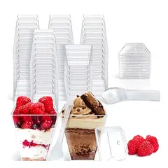 PASTELERIUSCL - 50 Set De Vasos Shot Postres Con Tapa 50 Cucharas Acrílico Vasos Shot Vaso Acrilicos