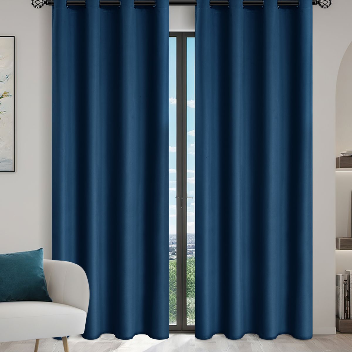 OKAY - Cortina Blackout Engomada 132x220 2 Paños Tela Fresca - Azul