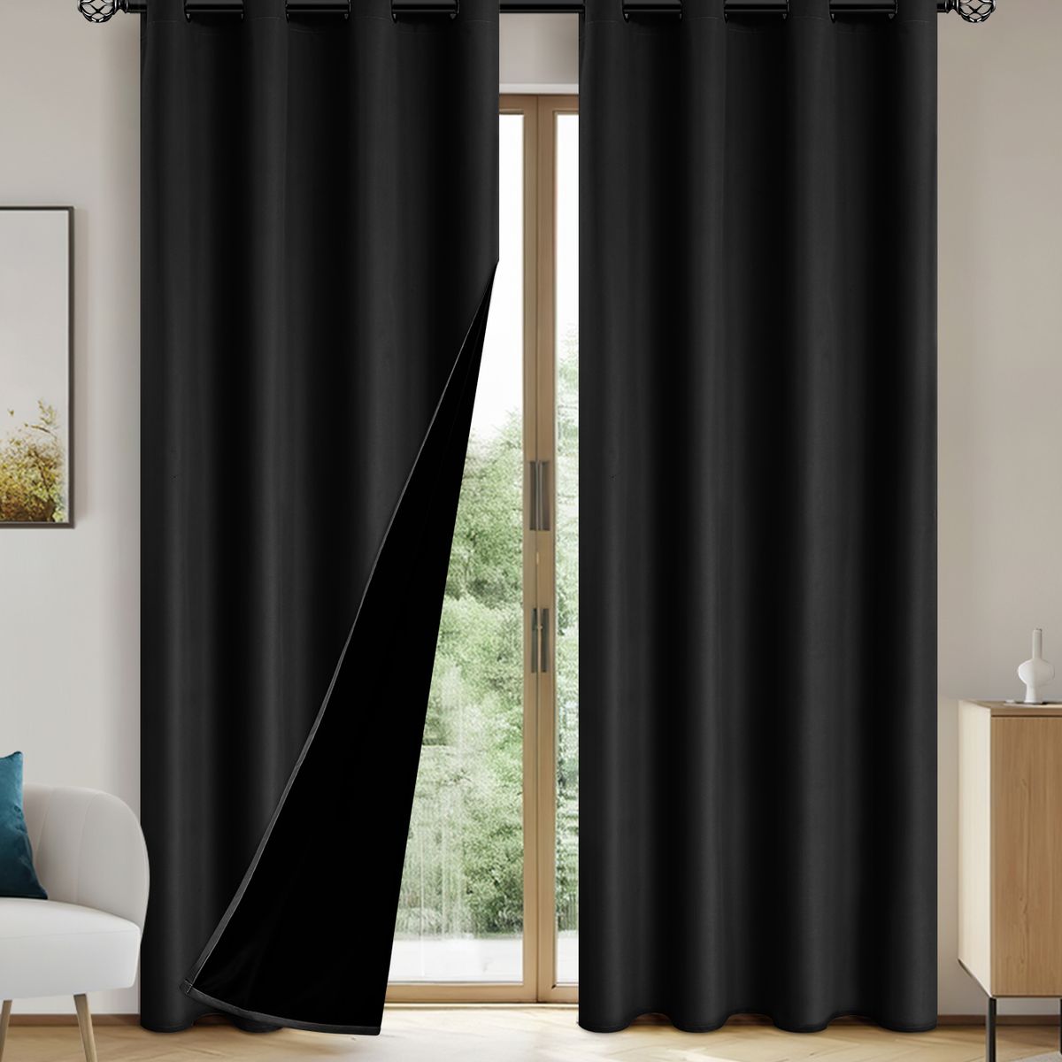OKAY - Cortina Blackout Engomada 132x220 2 Paños Tela Fresca - Negro