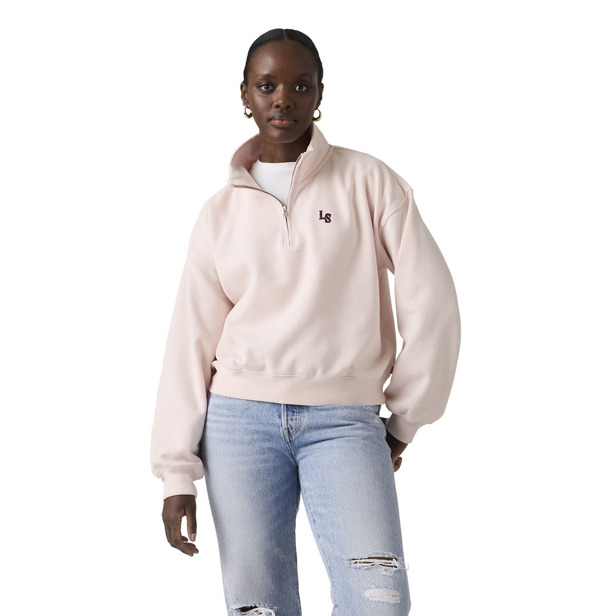 LEVIS - Polerón Mujer Vintage Boxy 1/4 Zip Rosado Levis