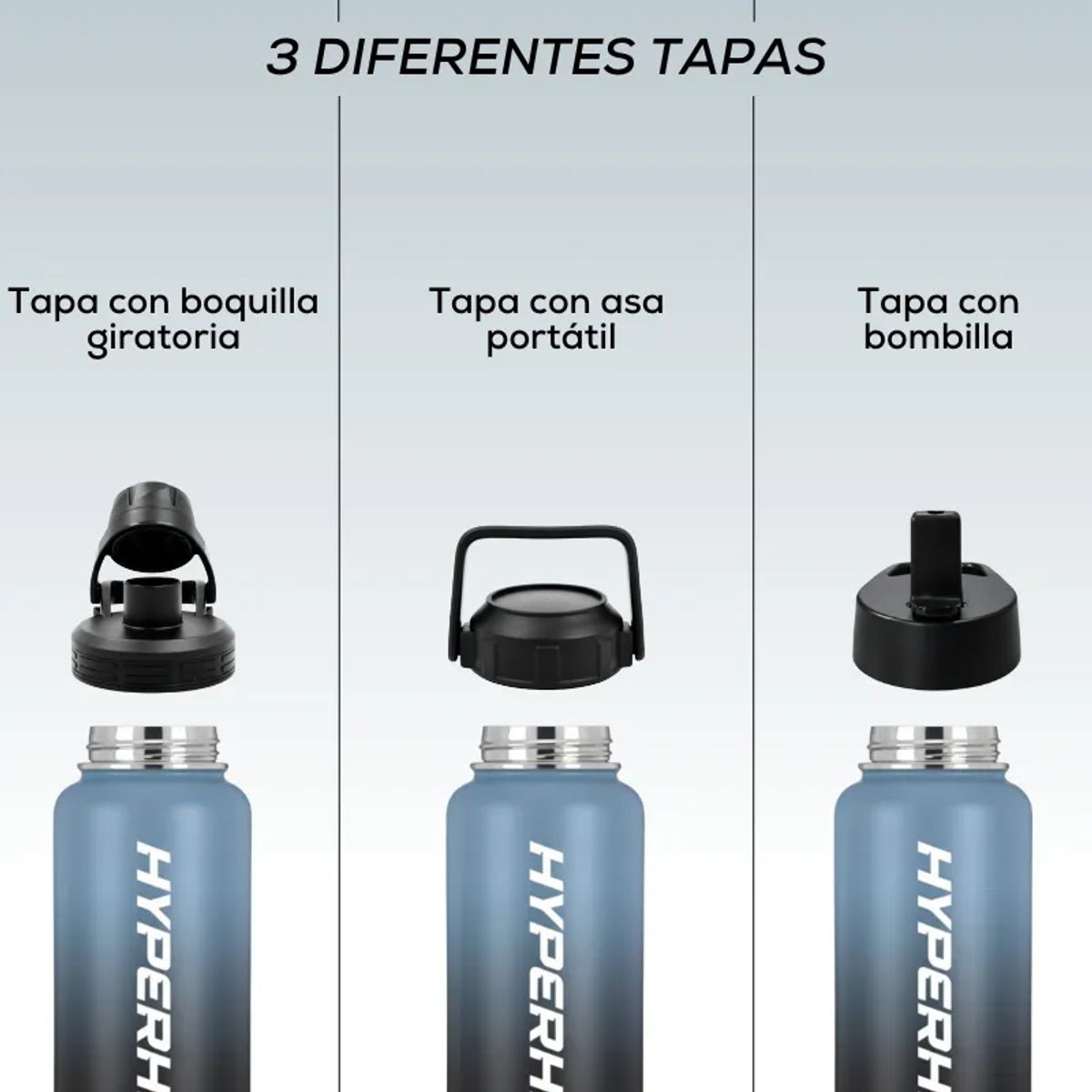HYPERHIKE - Pack 2 Termo Acero Inoxidable 1lt Hyperhike + 6 Tapas Azul / Azul