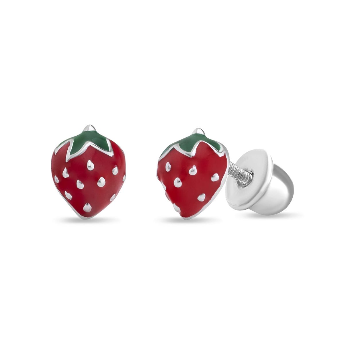 TIANA JOYAS - Aro de Frutilla con Esmalte Rojo y Verde Plata 925