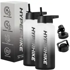 HYPERHIKE - Pack 2 Termo Acero Inoxidable 1lt + 6 Tapas BLANCO/ BLANCO