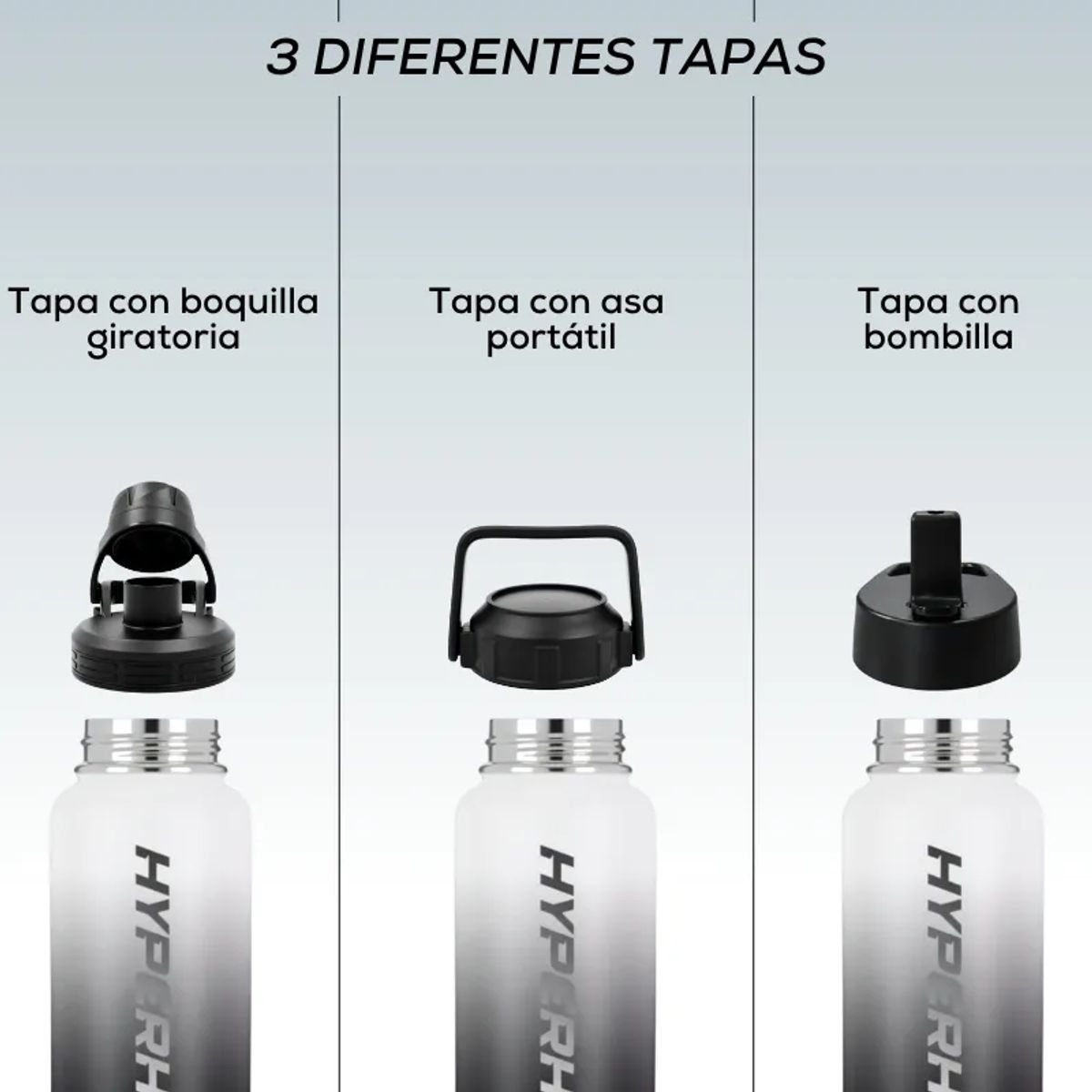 HYPERHIKE - Pack 2 Termo Acero Inoxidable 1lt Hyperhike + 6 Tapas BLANCO/ BLANCO