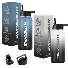 HYPERHIKE - Pack 2 Termo Acero Inoxidable 1lt + 6 Tapas AZUL / BLANCO
