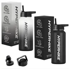 HYPERHIKE - Pack 2 Termo Acero Inoxidable 1lt + 6 Tapas BLANCO / NEGRO