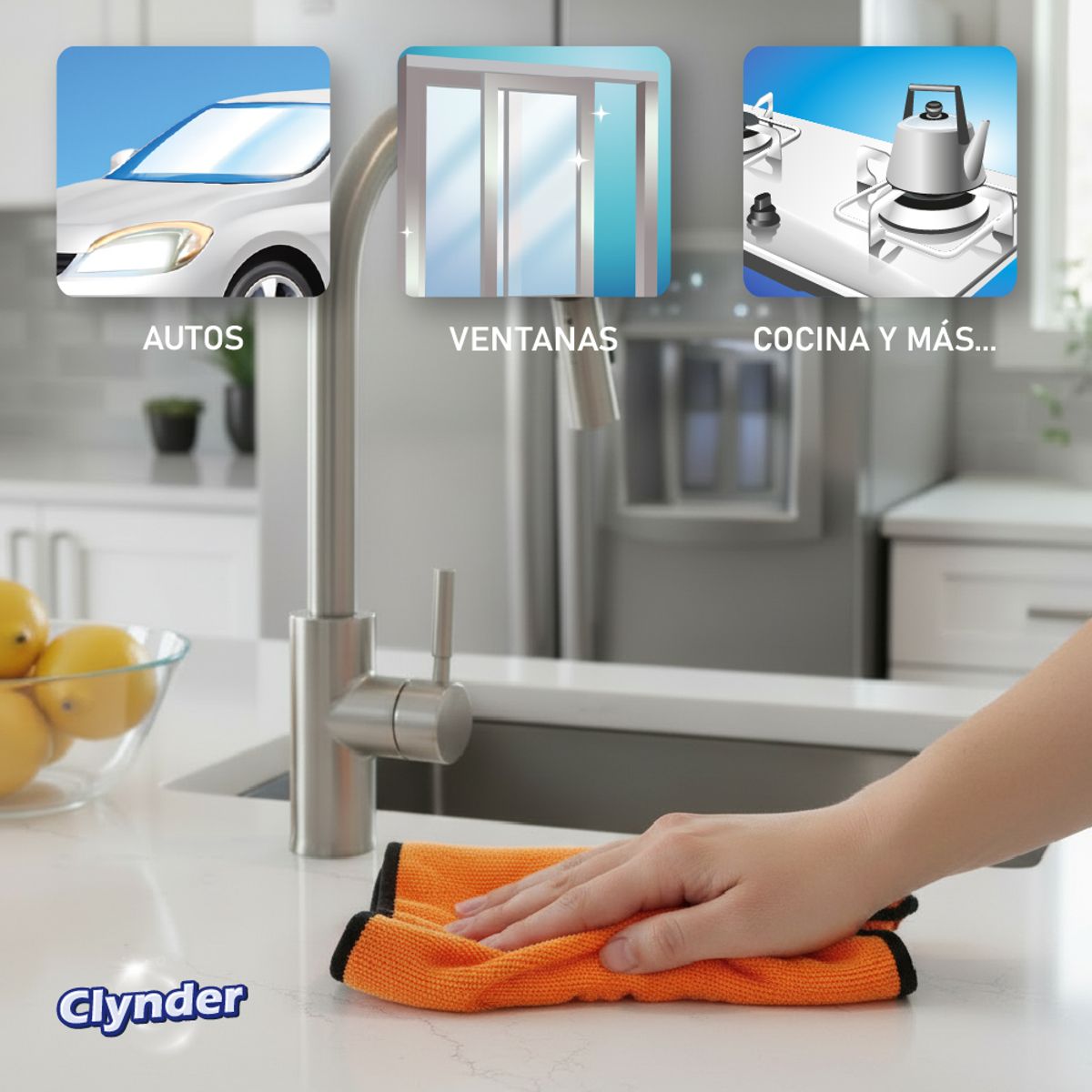 CLYNDER - Set 3 Paños para Auto Toalla Microfibra Dual Sided Clynder