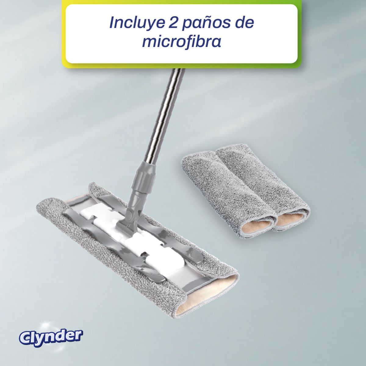 CLYNDER - Mopa Plana Microfibra Doble Acción Limpieza Gris Clynder