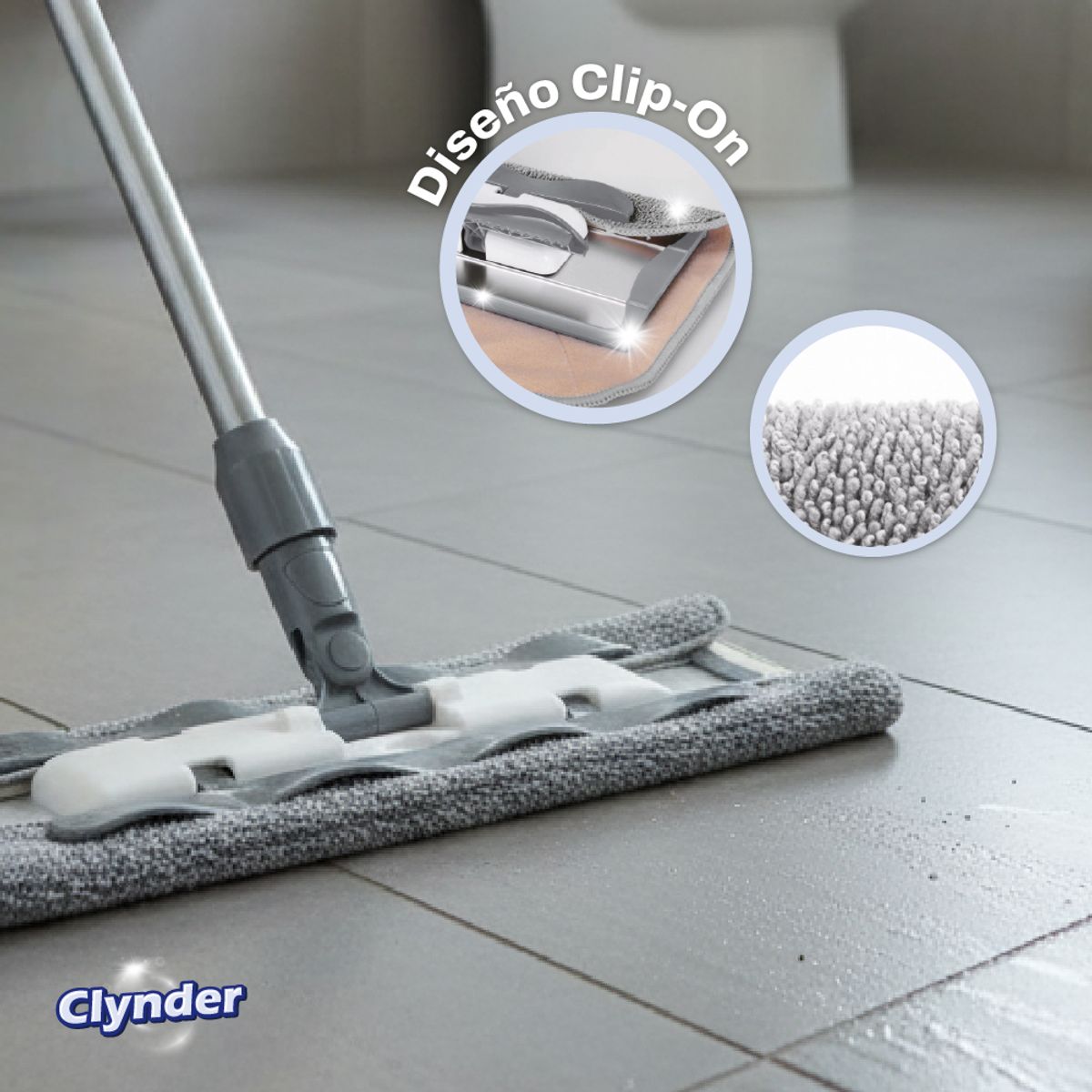 CLYNDER - Mopa Plana Microfibra Doble Acción Limpieza Gris Clynder