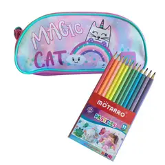 GENERICO - Estuche Gato Magic CaT + 12 lápices pastel