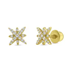 TIANA JOYAS - Aro de Copo de Nieve Circones Transparentes Plata 925 con Baño Oro 18k