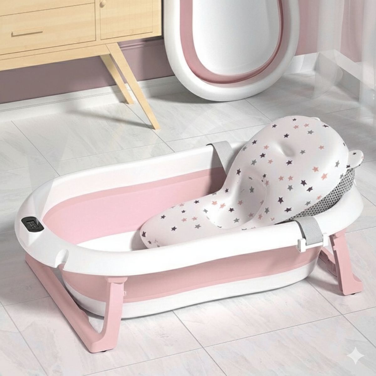 GENERICO - Bañera Tina Baño Bebe Plegable Portátil Con Cojín - GRANDE