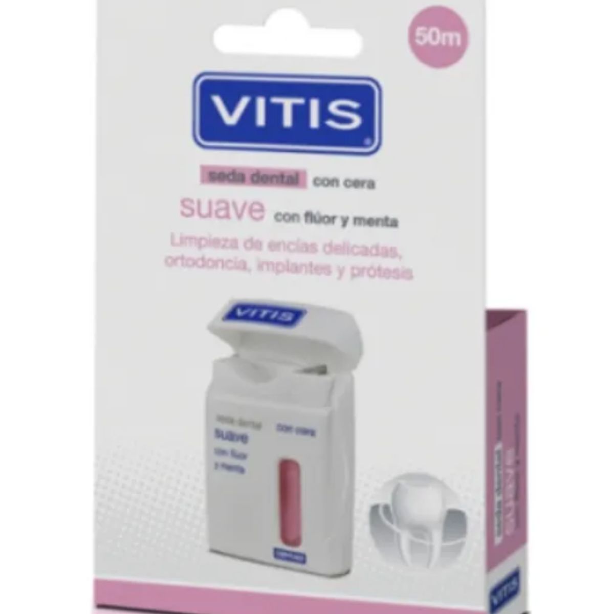 VITIS - Hilo Dental Vitis Suave Con Cera Y Fluor 50m No Tiene Sabor